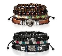 OIDEA Pulseras Piel Hombre 8 Pcs Punk Rock Estilo Trenzado Ajustable Hecha a Mano Brazalete Cordón Regalo Navidad San Valentin Color marrón Negro
