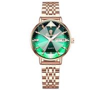 OIDEA Reloj Analógico de Cuarzo para Mujer Luminoso Redondo Estanco con Corazón del Océano y Esfera Verde Escala de Imitación de Diamantes Correa de Acero Inoxidable para Ropa Diaria