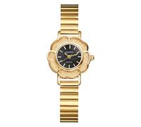 OIDEA Reloj Analógico Pequeño Redondo de Cuarzo para Mujer Señora con Esfera en Forma de Flor Escala de Barras Correa de Acero Color Oro Negro Ideal para Ocio Negocios y Regalos