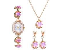 OIDEA Reloj Analógico Rectangular Mujer: Reloj de Pulsera Pequeño de Escala de Puntos Fácil de Leer con Pendientes y Collar con Estrella de Cinco Puntas y Luna - para Regalo