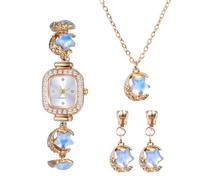 OIDEA Reloj Analógico Rectangular Mujer: Reloj de Pulsera Pequeño de Escala de Puntos Fácil de Leer con Pendientes y Collar con Estrella de Cinco Puntas y Luna - para Regalo