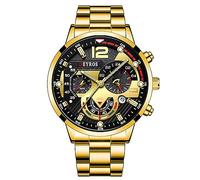 OIDEA Reloj Analógico Redondo Hombre: Relojes de Cuarzo Calendario Oro para Caballero Esfera Grande Decorativa de Tres Ojos Puntero Luminoso Correa de Aleación Extraíble - para Ocio Negocios Regalos