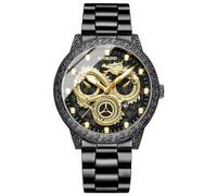 OIDEA Reloj Analógico Redondo Hombre: Relojes Formal de Cuarzo Negro para Caballero Esfera Decorativa Dragon Tres Ojos Luminoso Calendario Correa de Acero Inoxidable - para Ocio Negocios Regalos