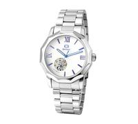 OIDEA Reloj de pulsera automático para hombre: reloj de acero inoxidable mecánico con esfera esqueleto y números romanos plateados, regalo elegante para padre y profesional