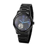 OIDEA Reloj de pulsera automático para hombre: reloj de acero inoxidable mecánico con esfera esqueleto y números romanos negros, regalo elegante para padre y profesional