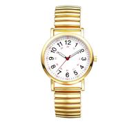 OIDEA Reloj de pulsera de acero inoxidable: Reloj para mujer enfermera, elástico, fantasía, analógico, cuarzo, extensible, esfera grande, números árabes, fácil de leer, regalo de cumpleaños, dorado