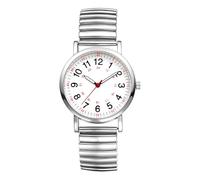 OIDEA Reloj de pulsera de acero inoxidable: Reloj para mujer enfermera, elástico, fantasía, analógico, cuarzo, extensible, esfera grande, números árabes, fácil de leer, regalo de cumpleaños, plata