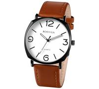 Oidea Reloj de pulsera para hombre con correa de piel suave y números arábigos, esfera redonda, analógico, de cuarzo, fácil de leer, color marrón, piel sintética, reloj de pulsera informal de