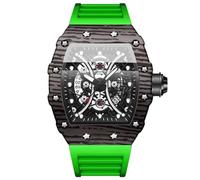 OIDEA Reloj Engranaje Analógico Hombre: Reloj Deportivo Cuarzo Rectangular Oro Plata para Caballero Correa Silicona Verde Resistente Agua Puntero Luminoso Calendario Ocio Aire Libre Regalo