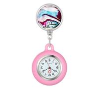 Oidea Reloj retráctil para enfermeras y médicos: diseño de cielo estrellado, cubierta de silicona, reloj de solapa para enfermera, reloj de bolsillo con solapa para colgar en el bolsillo con segunda