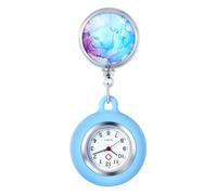 Oidea Reloj retráctil para enfermeras y médicos: diseño de cielo estrellado, cubierta de silicona, reloj de solapa para enfermera, reloj de bolsillo con solapa para colgar en el bolsillo con segunda