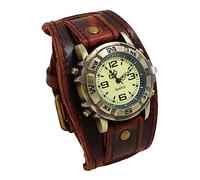 OIDEA Reloj Steampunk Cuero Hombre: Relojes Redondo de Cuarzo Analógico Vintage Marrón para Caballero Correa de Piel Ancha Decoración de Halloween - para Ocio Fiesta Regalos