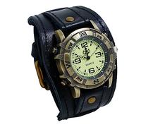 OIDEA Reloj Steampunk Cuero Hombre: Relojes Redondo de Cuarzo Analógico Vintage Negro para Caballero Correa de Piel Ancha Decoración de Halloween - para Ocio Fiesta Regalos