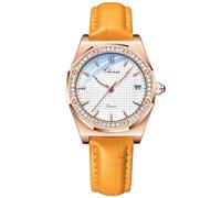 OIDEA Relojes Analógico Redondo Mujer: Reloj de Cuarzo Casual para Señora Correa de Cuero Auténtico Puntero Luminoso Calendario Resistente al Agua Naranja - para Ocio Negocios Regalos