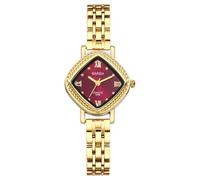OIDEA Relojes de oro para mujer: elegante reloj de pulsera analógico de cuarzo con esfera cuadrada de rombos rojos, correa de acero inoxidable desmontable, vestido de negocios, reloj de pulsera para