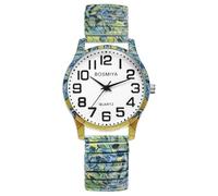 Oidea Relojes de pulsera para mujer: correa elástica con diseño de lirios bohemios, correa elástica, de cuarzo, esfera grande, números arábigos, para mujer, fácil lectura, reloj casual para mujer