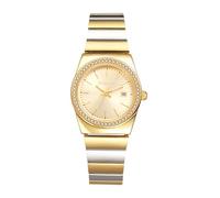 Oidea Relojes de vestir dorados para mujer: reloj de pulsera analógico de cuarzo con esfera redonda y correa de acero inoxidable desmontable, reloj de pulsera luminoso para mujer, dorado