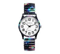 Oidea Relojes elásticos de Halloween para mujeres y hombres: reloj de pulsera analógico de cuarzo con banda elástica de acero inoxidable para mujer, Mal de ojo, Correa