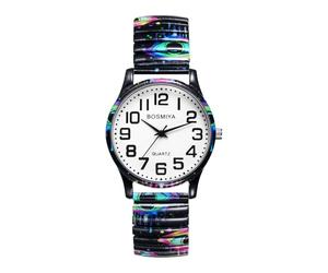 Oidea Relojes elásticos de Halloween para mujeres y hombres: reloj de pulsera analógico de cuarzo con banda elástica de acero inoxidable para mujer, Mal de ojo, Correa