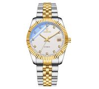 OIDEA Relojes Mecánico Automático Hombre: Reloj de Empresa Redondo Escala de Diamantes Puntero Luminoso Correa de Acero Extraíble Resistente al Agua Blanco - para Ocio Negocios Regalos