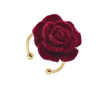 OIDIMS Anillo de boda de terciopelo rojo con flores de rosa para mujer, anillo de compromiso floral 3D flocado, anillo de compromiso ajustable para nudillos, ajuste cómodo, joyería romántica para