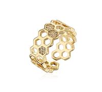 OIDIMS Anillo de compromiso abierto con circonita cúbica, diseño de panal de abeja, anillo de dedo apilable, ajustable, moderno, cristal de diamante, anillo único para el pulgar, joyería bonita para