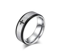 OIDIMS Anillo de cruz de oración del Señor de 8 mm, acero inoxidable, negro y plateado, anillo de boda para hombre, anillos de la Biblia, altamente pulido, cristiano, Jesús, oración, fe, religioso
