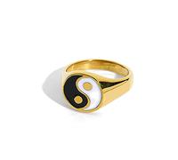 OIDIMS Anillo de moda Yin Yang para mujeres y hombres, acero inoxidable, chapado en oro de 18 quilates, bandas geniales de tai chi, equilibrio de estilo chino, anillos personalizados para el dedo del