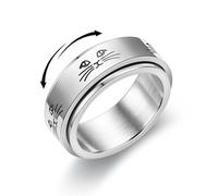 OIDIMS Anillo giratorio de gato para ansiedad para mujeres y hombres, de acero inoxidable plateado, anillo giratorio de ajuste cómodo, para aliviar el estrés, TDAH, autismo, joyería para amantes de