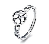 OIDIMS Anillo irlandés de trébol de cuatro hojas, plata de ley 925, ajustable, diseño de trébol de la suerte, joyería apilable para mujeres, niñas, adolescentes, mejores amigas, metal, nuevo, Metal,