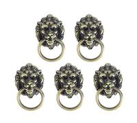 OIFAODAO, 5 pomos antiguos con forma de cabeza león, tiradores decorativos for gabinete, retro for armario, cajón, aparador, for muebles cocina, herrajes bronce cepillado ，Tiradores de anilla(9X5.1cm)