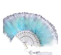 OIFAODAO, Abanicos de Plumas Plegables, 1 Pieza, Colgante con borlas, abanicos Mano, Abanico Plegable Encaje, Accesorios decoración for Bodas, Fiestas Baile,Abanico de Plumas(Blue)