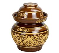 OIFAODAO, Chino Tradicional Tarro de fermentación cerámica China decapado con Tapa esclusa Aire Sello Agua, Olla Kimchi Espesa Grande,Recipiente de fermentación de cerámica(Bruin,6KG)