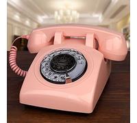 OIFAODAO, con Cordón Rizado, Teléfono Fijo, Antiguo Dial, Decoración Clásica ，Teléfono Vintage(Pink)