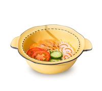 OIFAODAO, Cuenco de cerámica for fideos instantáneos, cuenco con asa, for Ramen, grande for Udon, for sopa for microondas ，Cuenco de cerámica para fideos(Yellow)