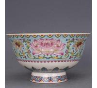 OIFAODAO El tazón de cerámica, Cuenco de cerámica, cuenco arroz porcelana estilo palacio antiguo chino, china la familia Rose con patrón loto esmaltado 12,2 cm