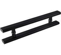 OIFAODAO Puerta de vidrio, Manija de puerta batiente empuje y tracción entrada resistente 2 lados con herrajes H Swith(Black,80Cm(31.5In))
