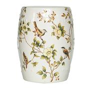 OIFAODAO Taburete de cerámica con Forma de Tambor ， Taburete de cerámica con diseño Flores y pájaros, Taburete Decorativo jardín, Adecuado for, Patio, césped, hogar Interior Exterior(White)