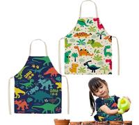 OIGWBPH 2pcs Delantal Pintura Infantil Tela Dinosaurio,Delantal para Cocina Niños Niñas 4-10 Años,Delantales con Bolsillos de Chef Artista para Pintar Cocinar Hornear Jardín Fiesta Navidad Regalo