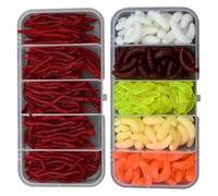 Oiieco 350 gusanos artificiales de cebo artificial, con gusanos de plástico blandos, lombrices de tierra y gusanos de la harina, para pesca de truchas, en caja - 150 gusanos de la harina + 200