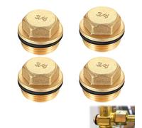 Oiieco 4 tapones de latón de 3/4 pulgadas, rosca exterior de 3/4 pulgadas, tapón de cierre con anillo de goma para calefacción, radiadores, distribuidores, tuberías de agua