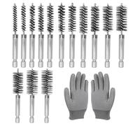 Oiieco Juego 14 Cepillos De Alambre Para Taladro Con Guantes, Cepillo Acero Inox Ø8-25mm, Cepillos Redondos Vástago Hexagonal 1/4" Para Eliminar Óxido, Limpieza Tuberías Y Pulido