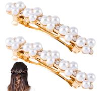 OIIKI 2 pinzas para el pelo con diamantes de imitación de perlas, elegantes pasadores de cristal perla con alfileres para mujeres, novias, fiestas, bodas, uso diario, color dorado