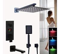OIJHHFYGDK Cabezal de Ducha LED Negro con Pantalla Digital de 3 vías, grifos mezcladores para baño, Grifo de Ducha Digital de 3 Funciones, Juego Completo de 12 Pulgadas