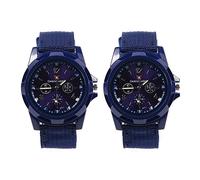 Oikabio 2 relojes de pulsera de cuarzo con correa de lona estilo deportivo, color azul oscuro, azul oscuro