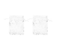 Oikabio 200 bolsas de organza para regalo de boda, con cordón, bolsas de joyería con estampado de copos de nieve blancos y plateados, bolsas transparentes para recuerdos de fiesta