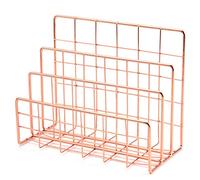 Oikabio Estantería de oficina para escritorio, color oro rosado, bloque de libros de metal, con revista de escritorio de tres capas