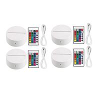 Oikabio Paquete de 4 Bases de Lámpara de Luz LED de Noche 3D + Control Remoto + Cable USB, Soporte de Exhibición de Luz de 16 Colores para Acrílico Color Blanco