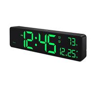 Oikabio Reloj de pared digital, pantalla LED de dígitos, reloj despertador, atenuación automática, formato de 12/24 horas, reloj de pared silencioso para habitación, verde
