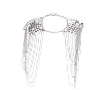 Oikabio Vintage Punk Arnés Bikini Body Link Epaulet Hombro Cadena Collar Collar Colgante Borla Plata